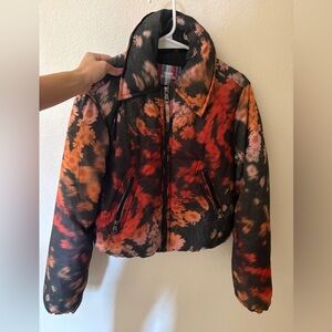 Urban Outfitters Red and Orange Tie-Dye Bomber Jacket